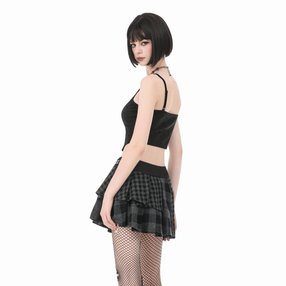 Riot Tartan Asymmetric Rivet Skirt detail view