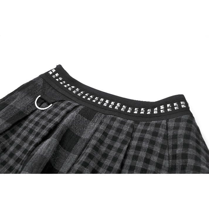 Riot Tartan Asymmetric Rivet Skirt detail view