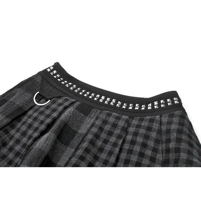 Riot Tartan Asymmetric Rivet Skirt detail view