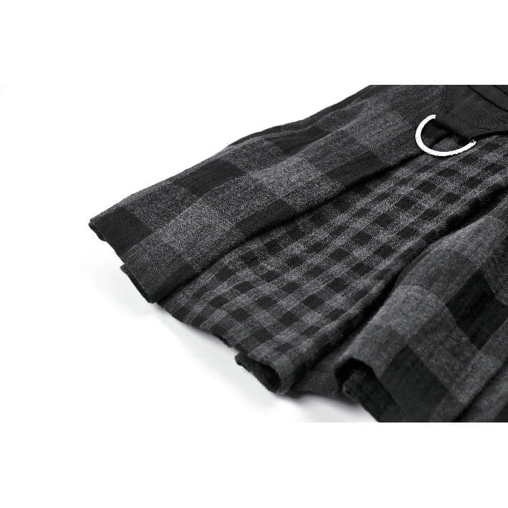 Riot Tartan Asymmetric Rivet Skirt detail view