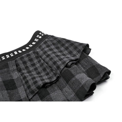 Riot Tartan Asymmetric Rivet Skirt detail view