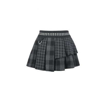 Riot Tartan Asymmetric Rivet Skirt detail view
