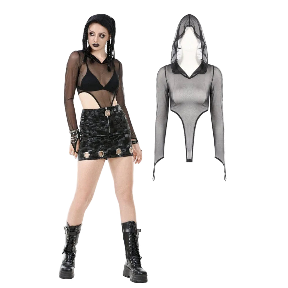 Veil Circuit Hooded Mesh Bodysuit front view