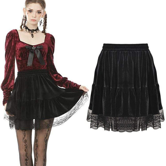 Velvet Wake Ruffled Mini Skirt front view