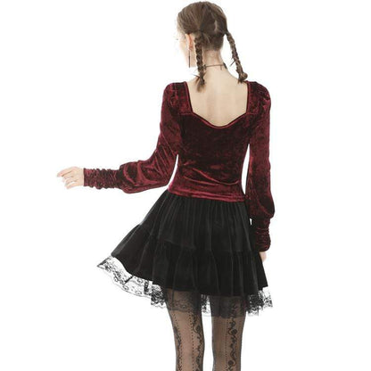 Velvet Wake Ruffled Mini Skirt detail view