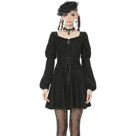 Velvet Nocturne Puff-Sleeve Dress detail view