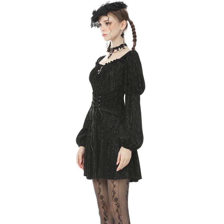 Velvet Nocturne Puff-Sleeve Dress detail view
