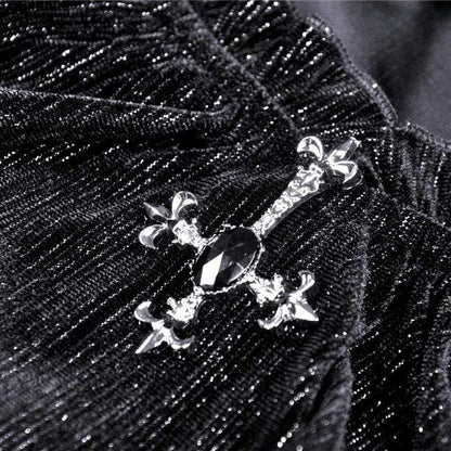 Velvet Nocturne Puff-Sleeve Dress detail view