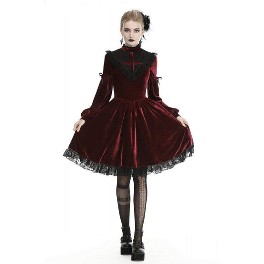 Crimson Heirloom Velvet Dress detail view