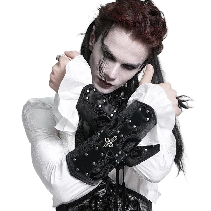 Black Covenant Studded Cross Gloves front view