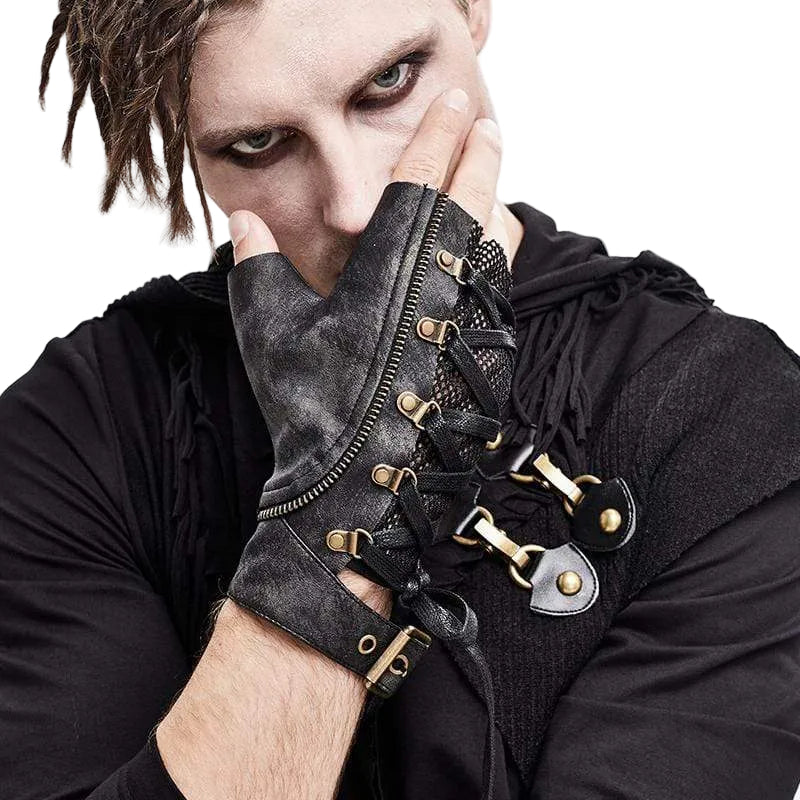 Deadlock Lace-Up Mesh Half Gloves