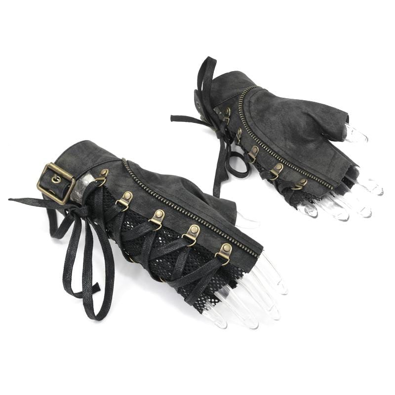 Deadlock Lace-Up Mesh Half Gloves