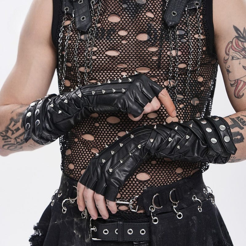 Spike Theory Studded Fingerless Gloves front view