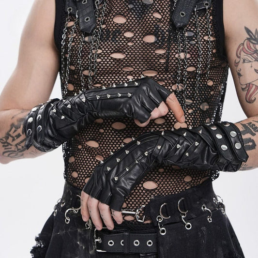 Spike Theory Studded Fingerless Gloves front view