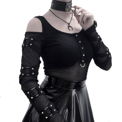 Brassbound Cold-Shoulder Mesh Top