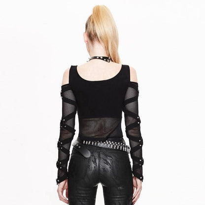 Brassbound Cold-Shoulder Mesh Top