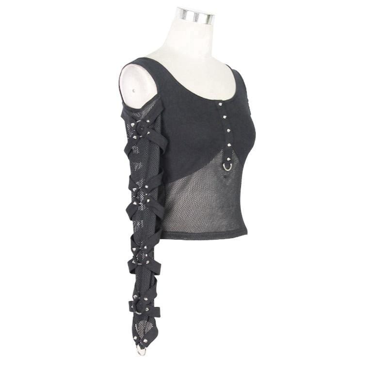 Brassbound Cold-Shoulder Mesh Top
