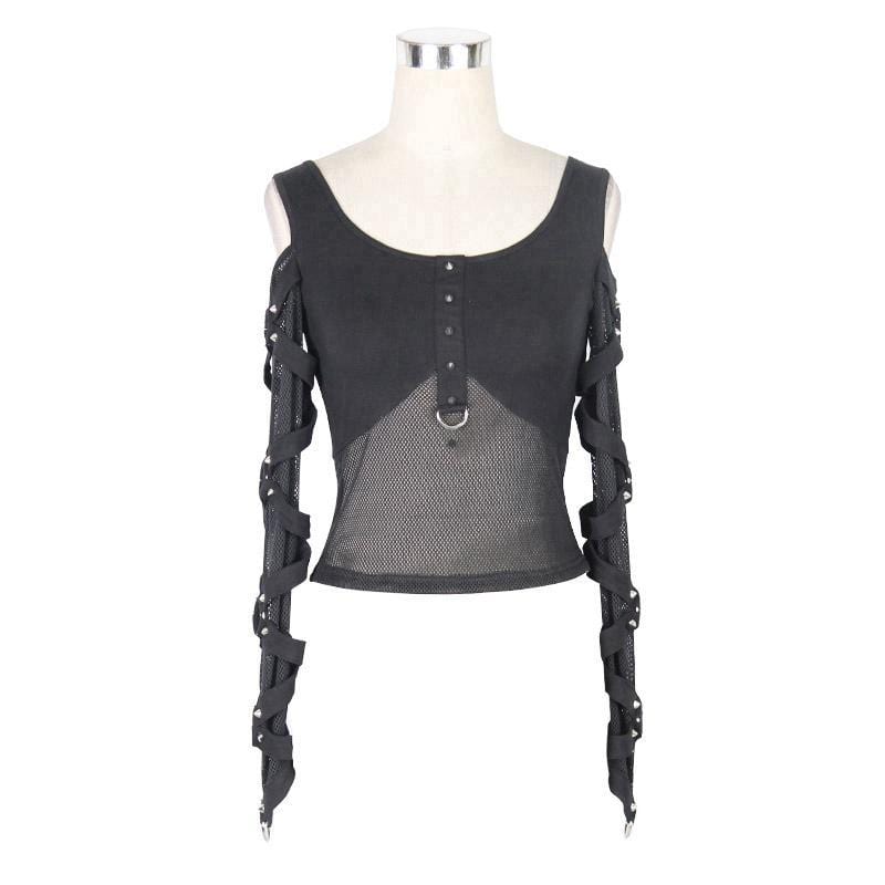 Brassbound Cold-Shoulder Mesh Top