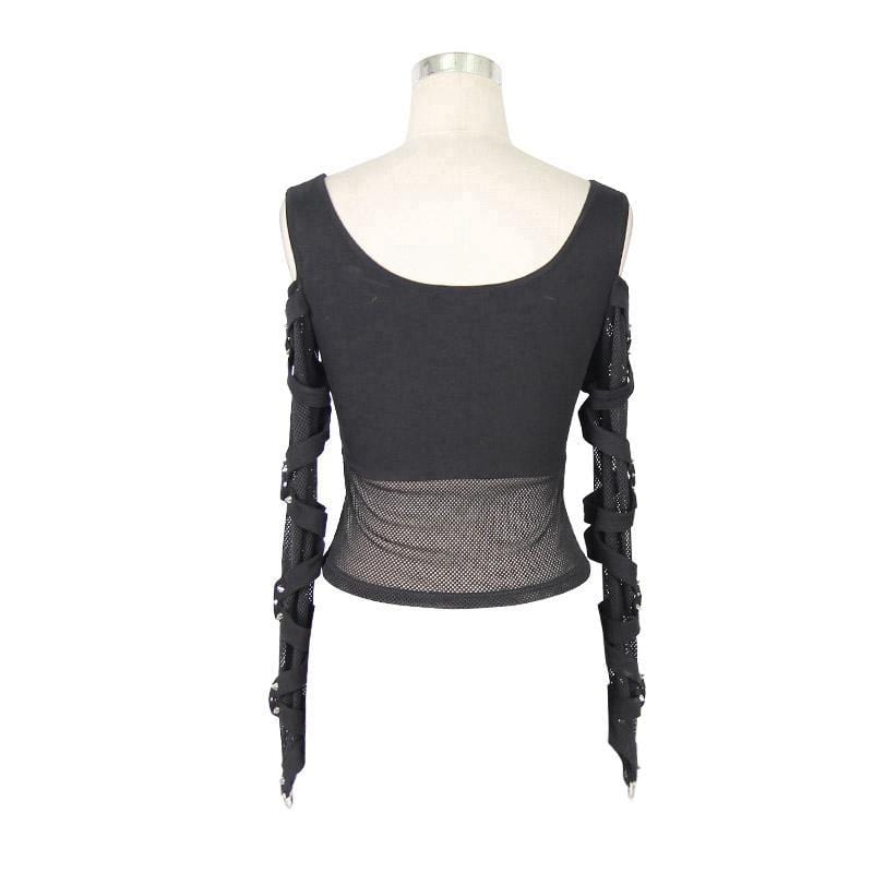 Brassbound Cold-Shoulder Mesh Top