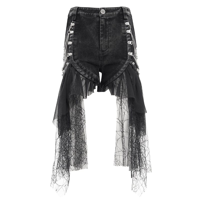 Broken Chain Irregular-Hem Shorts