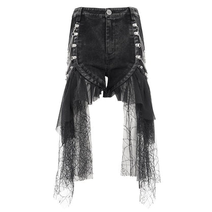 Broken Chain Irregular-Hem Shorts