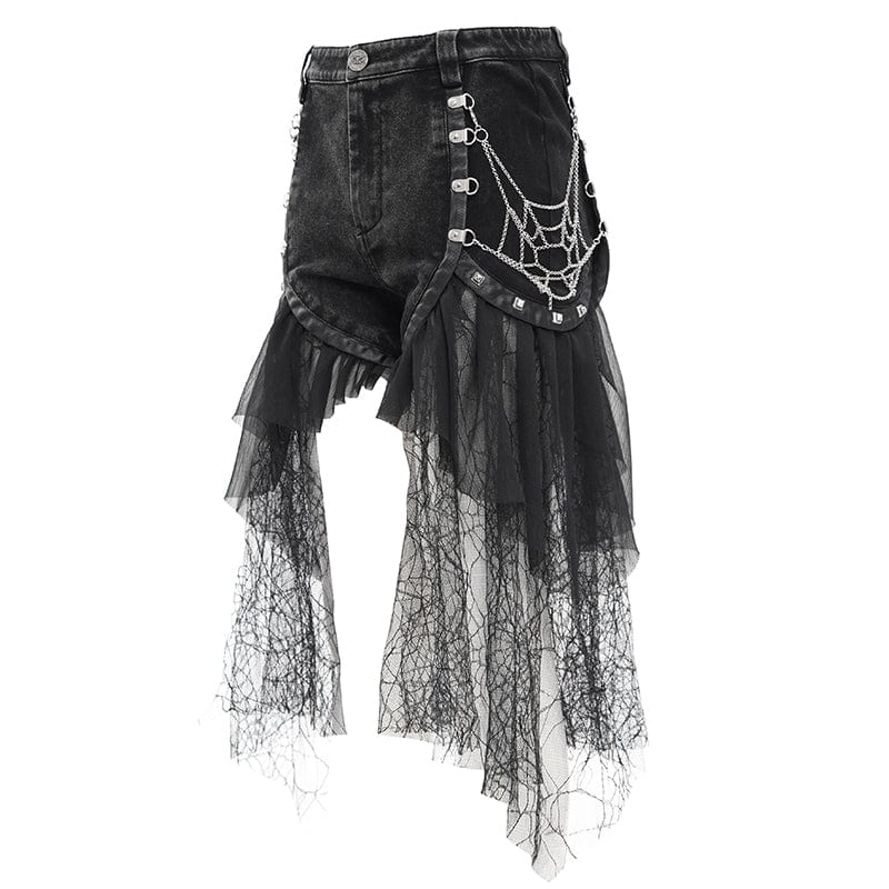 Broken Chain Irregular-Hem Shorts