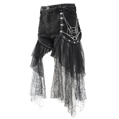Broken Chain Irregular-Hem Shorts
