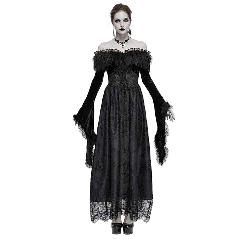 Winter Widow Faux-Fur Lace Gown