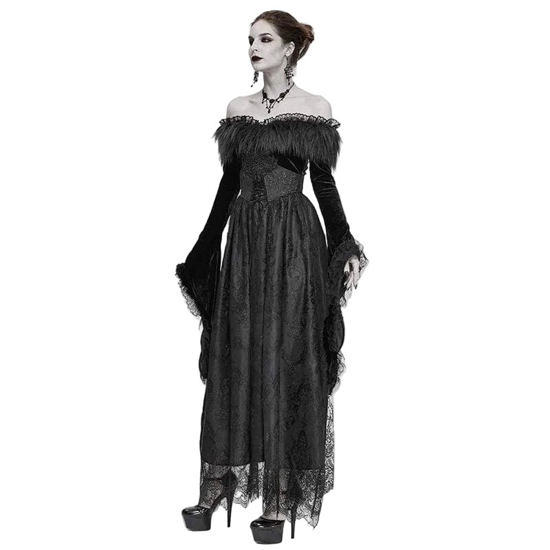 Winter Widow Faux-Fur Lace Gown