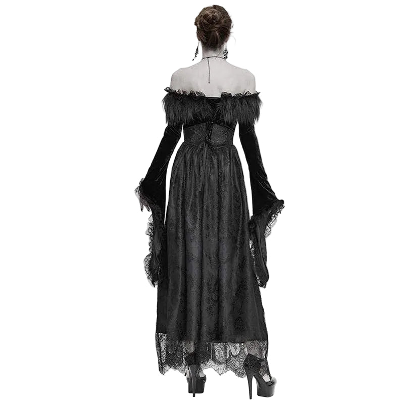 Winter Widow Faux-Fur Lace Gown
