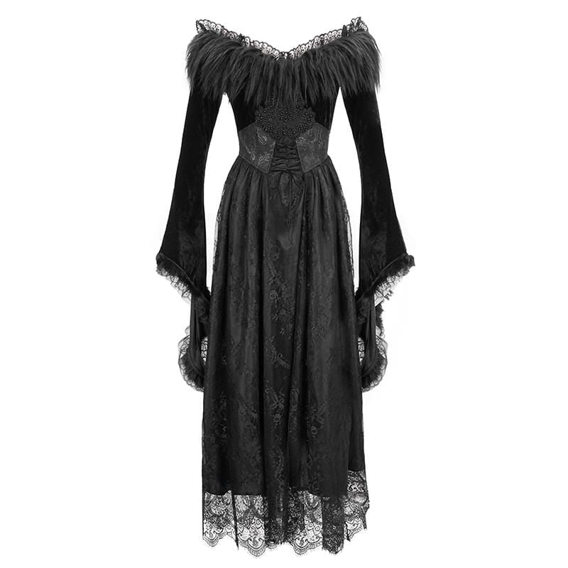 Winter Widow Faux-Fur Lace Gown