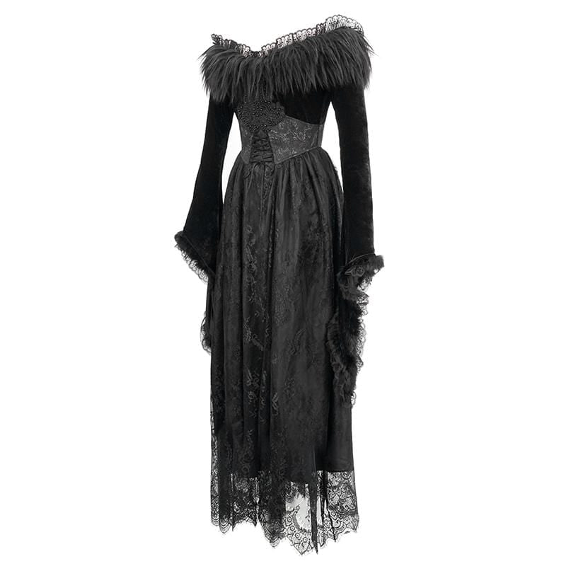 Winter Widow Faux-Fur Lace Gown