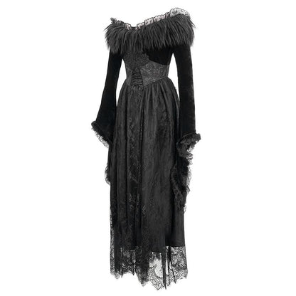 Winter Widow Faux-Fur Lace Gown