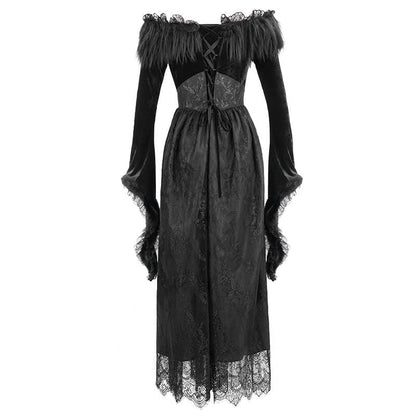 Winter Widow Faux-Fur Lace Gown