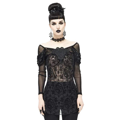 Black Garden Embroidered Mesh Top