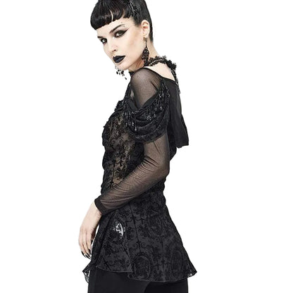 Black Garden Embroidered Mesh Top