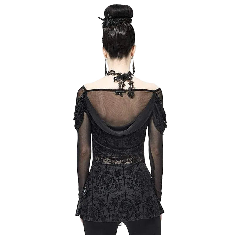 Black Garden Embroidered Mesh Top
