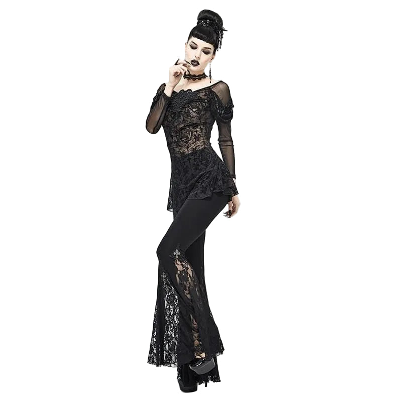 Black Garden Embroidered Mesh Top