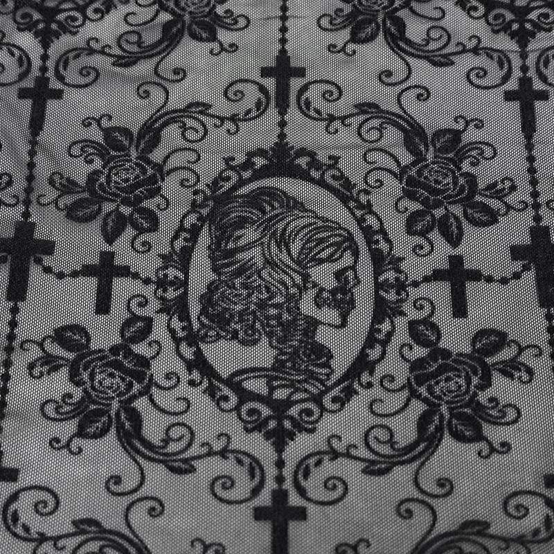 Black Garden Embroidered Mesh Top