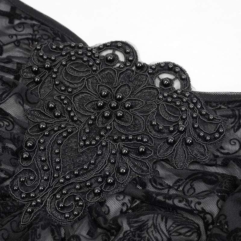 Black Garden Embroidered Mesh Top