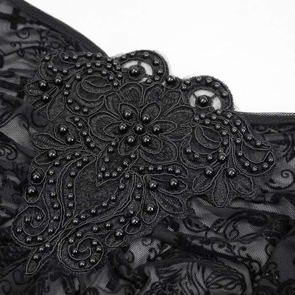 Black Garden Embroidered Mesh Top