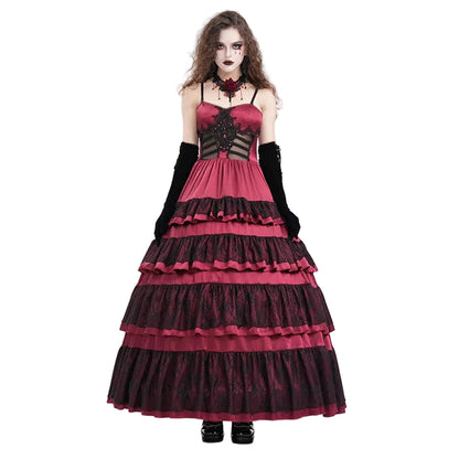 Crimson Cathedral Lace-Up Slip Dress