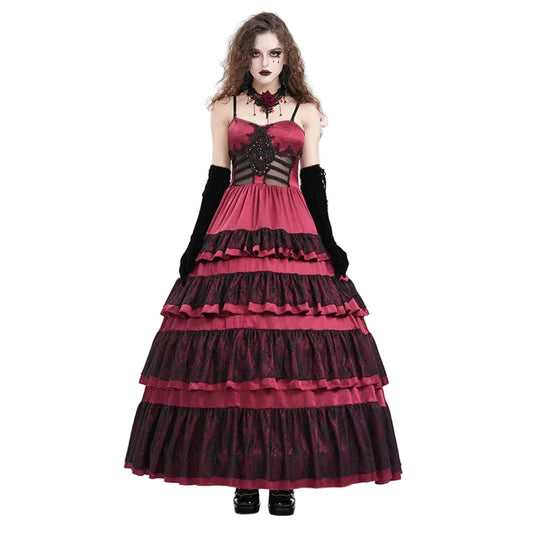 Crimson Cathedral Lace-Up Slip Dress