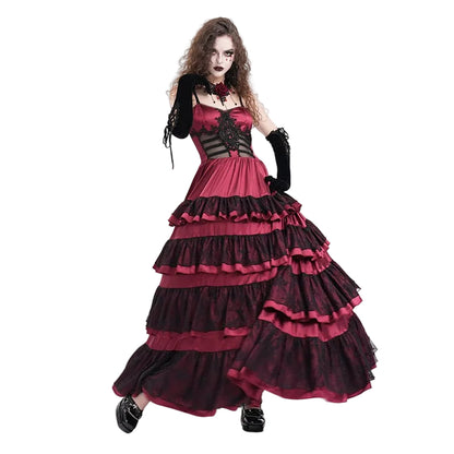 Crimson Cathedral Lace-Up Slip Dress
