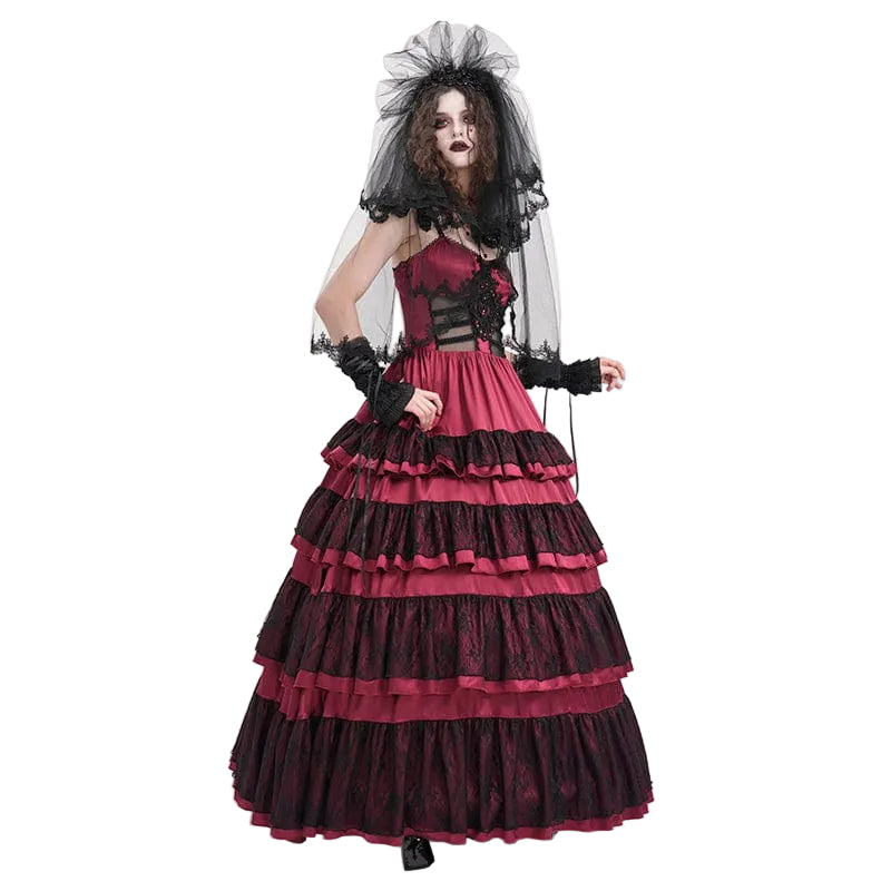 Crimson Cathedral Lace-Up Slip Dress