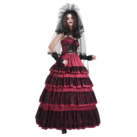 Crimson Cathedral Lace-Up Slip Dress