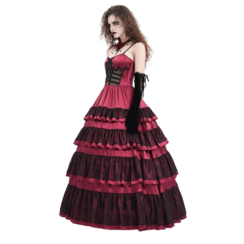 Crimson Cathedral Lace-Up Slip Dress
