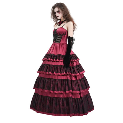 Crimson Cathedral Lace-Up Slip Dress