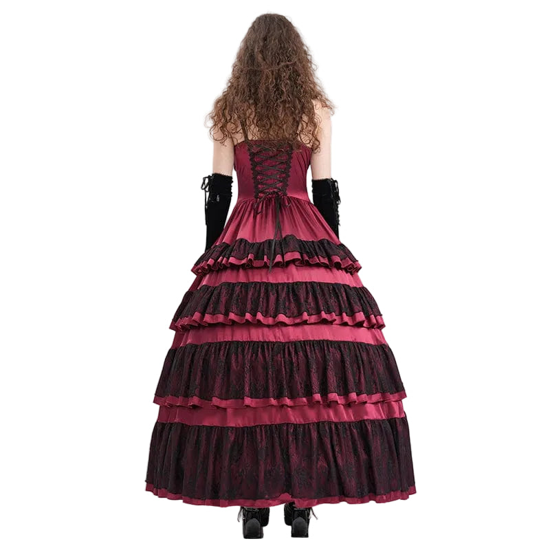 Crimson Cathedral Lace-Up Slip Dress