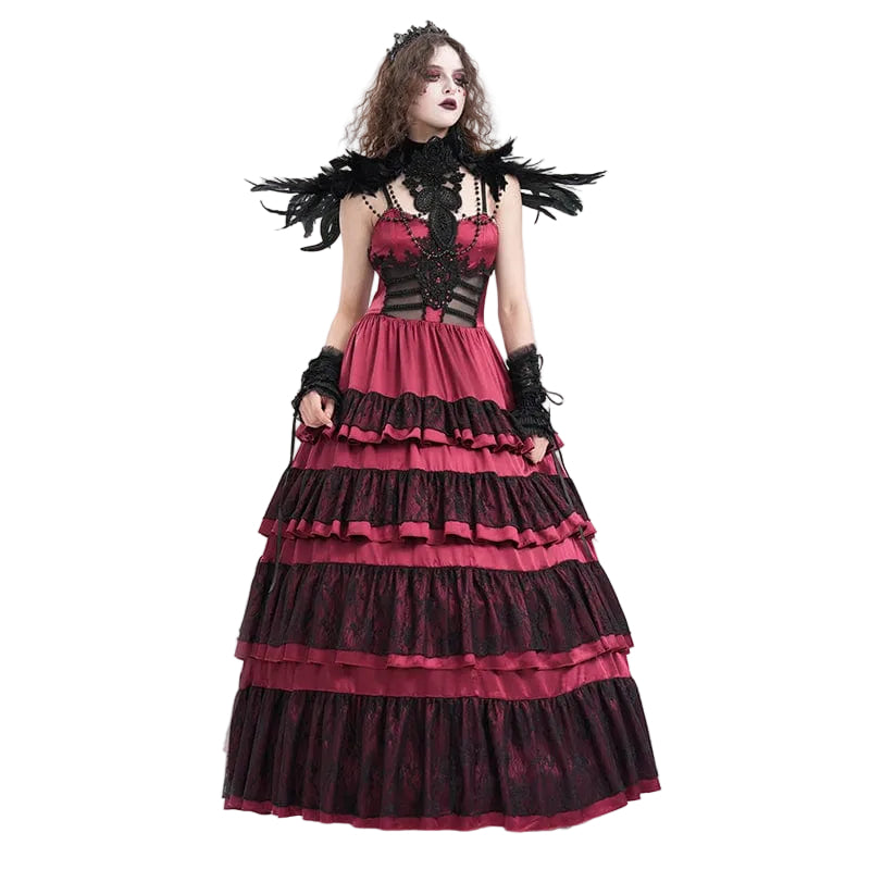 Crimson Cathedral Lace-Up Slip Dress